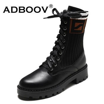 ADBOOV Platformu Ploché Topánky Ženy Zrastov + Kožené Dámske Módne Topánky Zimné Cross-tie Čierne Topánky Žena