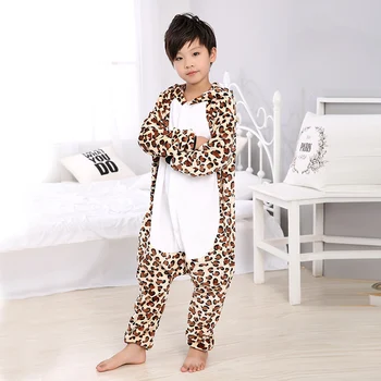 KIGUCOS 2019 Nové Deti Pyžamá Zimné Flanelové Leopard Medveď Kreslené postavičky Roztomilých Detí Teplé Onesies Zvierat Sleepwear