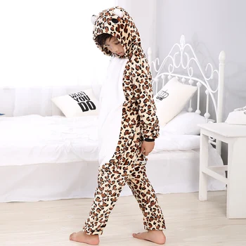 KIGUCOS 2019 Nové Deti Pyžamá Zimné Flanelové Leopard Medveď Kreslené postavičky Roztomilých Detí Teplé Onesies Zvierat Sleepwear