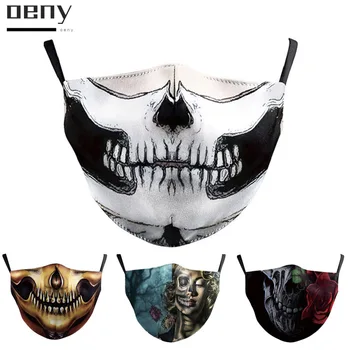 Opakovane Umývateľný Vytlačí Masky S Filtrami 3D Fashion Zábavné Grimasa Ghost Kostra pleťové Masky Úst Kryt pre Dospelých Muž Žena