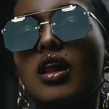 QPeClou 2020 Nový Vintage Kovové Mnohouholník Slnečné Okuliare Ženy Móda Veľké Zrkadlo Bez Obrúčok Slnečné Okuliare Mužov Punk Odtiene Oculos De Sol