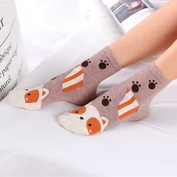 5 Párov Cartoon Ponožky Pes, Mačka Ženy Stopy 3D Zvierat Štýl Teplé Muply Bavlna Príčinné Ponožka Lady Poschodí Ponožky Pre Ženy Sokken