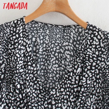 Tangada 2020 módne ženy leopard tlač šaty s dlhým rukávom office dámy v krku mini šaty 2W148