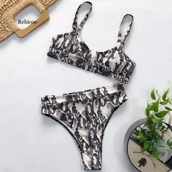 Letné Plavky Ženy Sexy Čalúnená Bikiny Nastaviť Nové Leopard Python Vytlačené Šatka Dva Kusy Retro Plavky Plážové Oblečenie