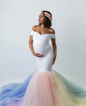 Čipky Materskej Fotografie Rekvizity Šaty Rainbow Oka Tehotenstva Šaty Dlhé Tehotné Ženy Maxi Materskej Šaty Pre Foto Strieľa