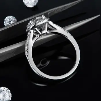 GEM BALET 925 Sterling Silver Námestie Halo Zásnubný Prsteň 1.5 ct 2ct 3ct D Farba Kolo Moissanite Diamond Žien Krúžok Šperky