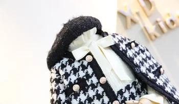 Nové jesenné a zimné 3-7 ročná dievčina detská móda malé vôňa štýl jemné lemovanie design koberčeky bunda šaty, oblek