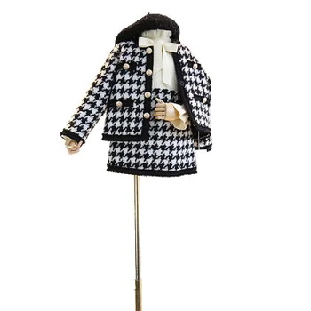Nové jesenné a zimné 3-7 ročná dievčina detská móda malé vôňa štýl jemné lemovanie design koberčeky bunda šaty, oblek