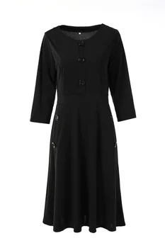 2019 Nové Veľké Veľkosti, Šaty Zimné jednofarebné Šaty okolo Krku Tri-Štvrtiny Rukáv A - line Šaty