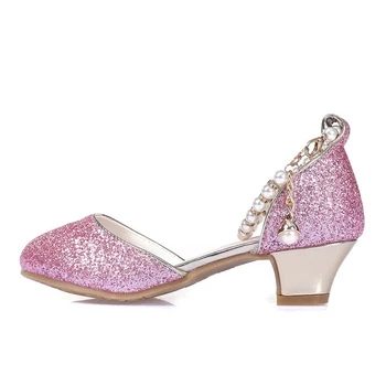 ULKNN Dievčatá Sandály 2020 nový pearl topánky detí, vysoké podpätky študent tanečné topánky výkon topánky veľkosť 28-38 Pink White