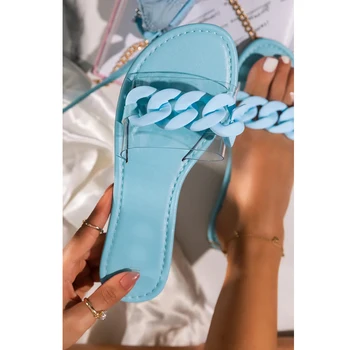 2021 Lete Nové dámske Sandále Módne Ploché Otvorené Prst Reťazca Papuče Vonkajšie ženské Topánky Plus Veľkosť 42