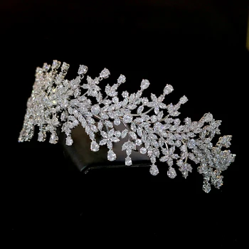 Luxusné módne svadobné zirkón dámske svadobné vlasy tiara svadobné korunná princezná koruny príslušenstvo