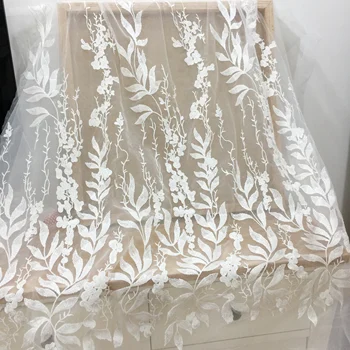 Jasné sequin čipky textílie podľa dvore, riadky, pruhy leaf šitie tylu DIY čipky pre svadobné svadobné šaty čipky šaty 130 cm široký