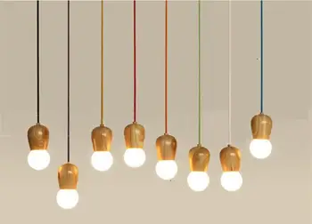 Vintage prívesok svetlo Dubového Dreva lampa 100 cm farebné kábel E27/E26 zásuvky dreva lampholder Závesné svietidlo.len lampu Bez žiarovky