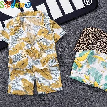 Sodawn 2020 Japončina kórejčina Štýl Chlapci Bavlnené Oblečenie Sady Deti Letné All-Zápas Leopard Tričko+krátke Nohavice 2ks Obleky, Oblečenie