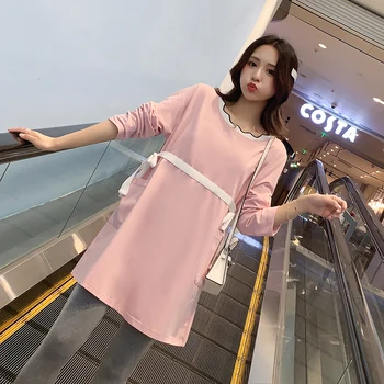 8917# 2020 Jeseň kórejský Módne Bavlna Materskej T-shirt, Shirt, Oblečenie pre Tehotné Ženy, Dlhý Rukáv Slim Tehotenstva Topy
