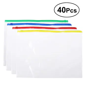 40Pcs A5 Súbor PVC Vrecká na Zips Súbor Tašky Dokumenty Organizátor Puzdro 24x18cm (Červená Žltá Modrá Zelená)