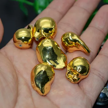 Vysoko Kvalitné Prírodné Barokový Sladkovodné Perly Zlata K Bielej Farby Pokovovanie Voľné Korálky 15~25 mm DIY Šperky Čo Zistenia 10pcs