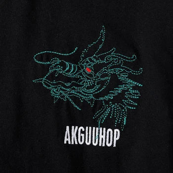 Lyprerazy Harajuku Výšivky Green Dragon Mužov T Shirt O-Krku Príležitostné Voľné Krátke Čierne Bavlnené Tričko Tee Topy