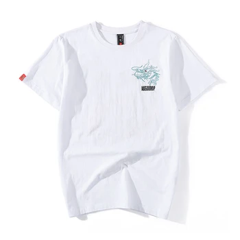 Lyprerazy Harajuku Výšivky Green Dragon Mužov T Shirt O-Krku Príležitostné Voľné Krátke Čierne Bavlnené Tričko Tee Topy