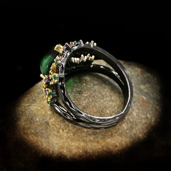 Pôvodné Talianske Spracovanie Ručne Vyrábané Šperky Kvapka Vody Emerald Krúžok Micro Vykladané Luxusné Fialová Zirkón Dámy Krúžok Šperky