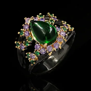 Pôvodné Talianske Spracovanie Ručne Vyrábané Šperky Kvapka Vody Emerald Krúžok Micro Vykladané Luxusné Fialová Zirkón Dámy Krúžok Šperky