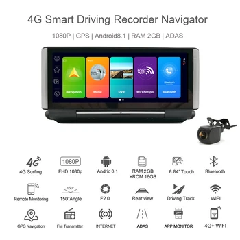 Anfilite 4G vozidla dashcam 2+16GB 7 palcové GPS navigáciu, Android, 8.1 Auta DVR Dash fotoaparát Auto Video Rekordér s ADAS WiFi