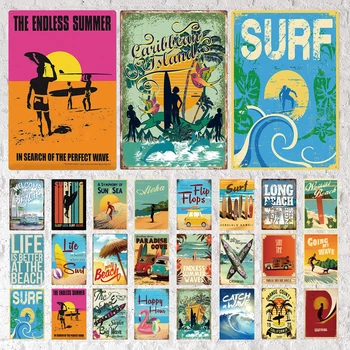 Pláž Dovolenku Surfovanie Tin Prihlásiť Doska, Kov Ročníka Letnej Kovových Stien Prihlásiť Beach Decor Na Pláži, Bar Na Pláži Dom Prímorské Dekor