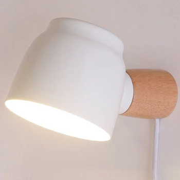 Nástenné svietidlo Spálňa svetla na čítanie, 360° otočná s vypínačom plug-in Otvorená Linka matné železa tienidlo lampy masívneho dreva lampa pól E14
