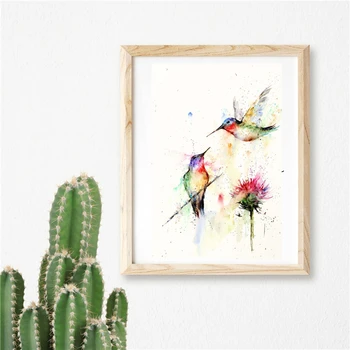 Kolibríky Akvarel Wall Art Plátno Plagát A Tlač Plátno na Maľovanie Dekoratívny Obraz Pre Spálne Domova Rámec HD