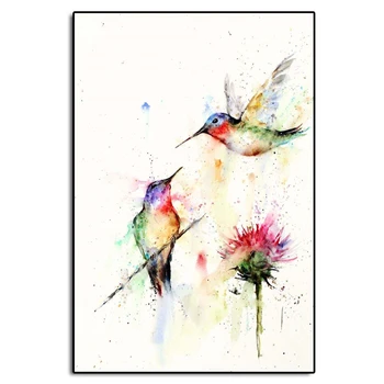 Kolibríky Akvarel Wall Art Plátno Plagát A Tlač Plátno na Maľovanie Dekoratívny Obraz Pre Spálne Domova Rámec HD