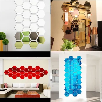 12pcs/Súbor Moderného 3D Zrkadlo Geometrické Hexagon Akryl Stenu, Nálepky Umenie Vymeniteľné Odtlačkový Domov Spálňa, Obývacia Izba DIY Dekorácie