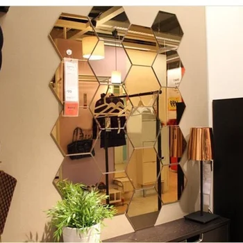 12pcs/Súbor Moderného 3D Zrkadlo Geometrické Hexagon Akryl Stenu, Nálepky Umenie Vymeniteľné Odtlačkový Domov Spálňa, Obývacia Izba DIY Dekorácie
