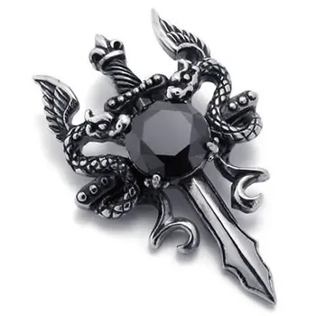 Šperky z Nerezovej Ocele Zirconia Gotický Dragon Dagger Meč Mužov prívesok s 55 cm Reťaz, náhrdelník, čierna Strieborná Farba