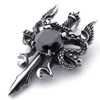 Šperky z Nerezovej Ocele Zirconia Gotický Dragon Dagger Meč Mužov prívesok s 55 cm Reťaz, náhrdelník, čierna Strieborná Farba