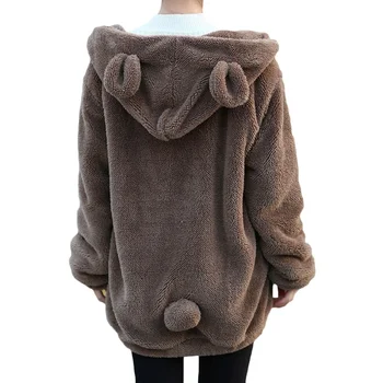 2021 Ženy Nadrozmerná Hoodies Jeseň Voľné Chlpatého Medveďa Ucho Kawaii Hoodie Dievča Bunda S Kapucňou Teplé Vrchné Oblečenie Zips Kabát, Mikiny