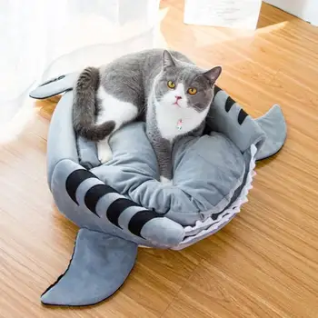 2020 Nové Pet Hniezdo Shark Psa Mačku Domu Vankúš 2 V 1 Creative Soft Šteňa Dom Zime Teplé Umývateľný Mačka Posteľ Roztomilý Pes Mat
