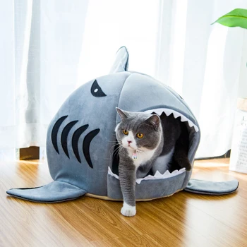 2020 Nové Pet Hniezdo Shark Psa Mačku Domu Vankúš 2 V 1 Creative Soft Šteňa Dom Zime Teplé Umývateľný Mačka Posteľ Roztomilý Pes Mat