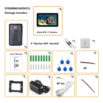 MAOTEWANG 9 palcový Káblové / Bezdrôtové Wifi RFID Heslo Video Dvere, Telefón, Zvonček Intercom Systém s Elektrickým Štrajk Zámok