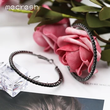 Mecresh 55mm Veľké Kolo Kruhu Hoop Náušnice Crystal Drahokamu Rose Gold Čierna Farba, Ženy Módne Náušnice 2019 EH1371