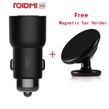 ROIDMI 3S Bluetooth 5V 3.4 Auto Nabíjačka, Prehrávač Hudby, FM Smart APP + Magnetický držiak do Vozidla pre Smartphone