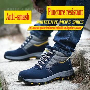 Anti-rozbíjanie a anti-stab bezpečnostná obuv non-slip opotrebovaniu pracovné topánky zimné high-top kožené plus velvet bezpečnostná obuv
