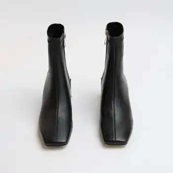 Krazing Hrniec základné štvorcové prst originálne pevné topánky denne nosiť vysoké podpätky strane zips ženy zimné móda ženy členková obuv L26