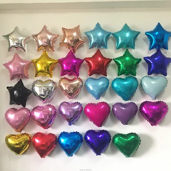 50pcs päť-špicaté hviezdy v tvare srdca fóliový balón 10 inch svadby, narodeniny dekor čisté farby, kovové Nafukovacie hračky globos