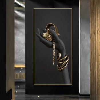 Plátno Tlačiť Čierne Ženy Ruky a Zlaté Šperky, Plagát Afrického Umenia, olejomaľba Na Stenu Veľkých obrazov na Stenu Pre Obývacia Izba