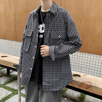 Čierne a Biele Pruhované Tričká pre Mužov Dlhý Rukáv Jeseň Dizajnér Jednoduché kórejský Fashion Tričko s Vreckami Nadrozmerné Streetwear