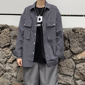 Čierne a Biele Pruhované Tričká pre Mužov Dlhý Rukáv Jeseň Dizajnér Jednoduché kórejský Fashion Tričko s Vreckami Nadrozmerné Streetwear