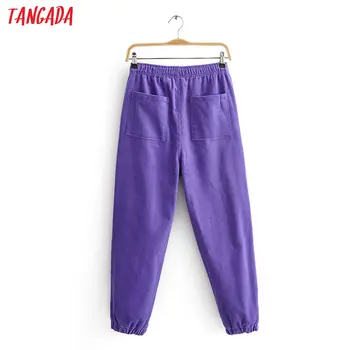 Tangada módne ženy fialová menčestrové nohavice nohavice strethy pás vrecká žena bežné nohavice pantalon JA43