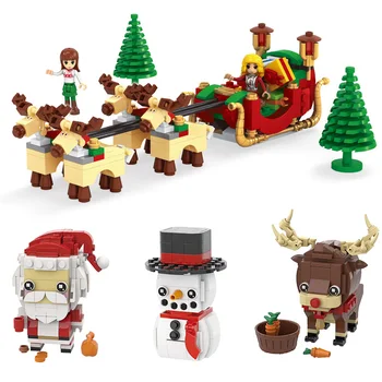 Vianočné Zime Obec Mini Elk sane Brickheadz snehuliak Santa Claus Elk Stavebné Bloky, Hračky, Darčeky