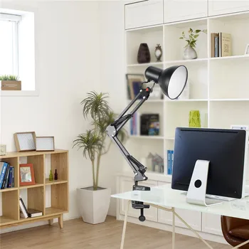 Domov EÚ a USA Plug Flexibilné otočné Rameno Svorka Mount Lampa Office Studio E27/E26 Žiarovka Tabuľka Čierny Stôl Svetlo AC85-265V Led Žiarovky, Lampy
